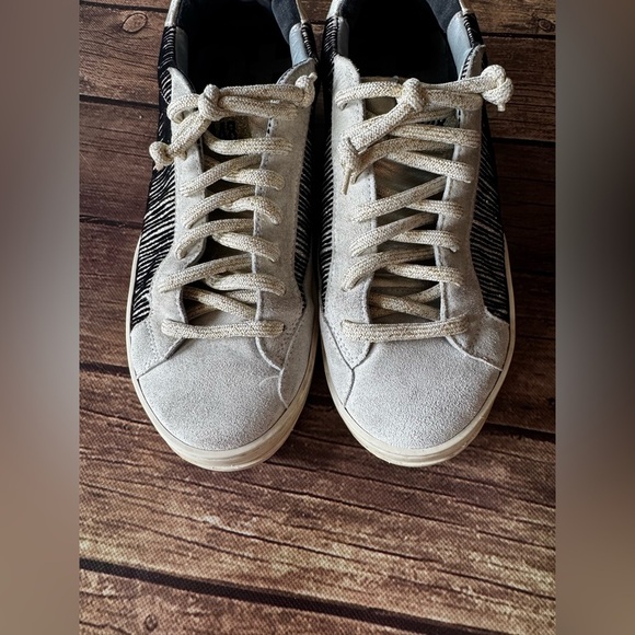 ⭐️ P448 Women’s Sneakers - Size 38 (US 8)  - Black/white Suede with Gold Accents - Picture 3 of 9